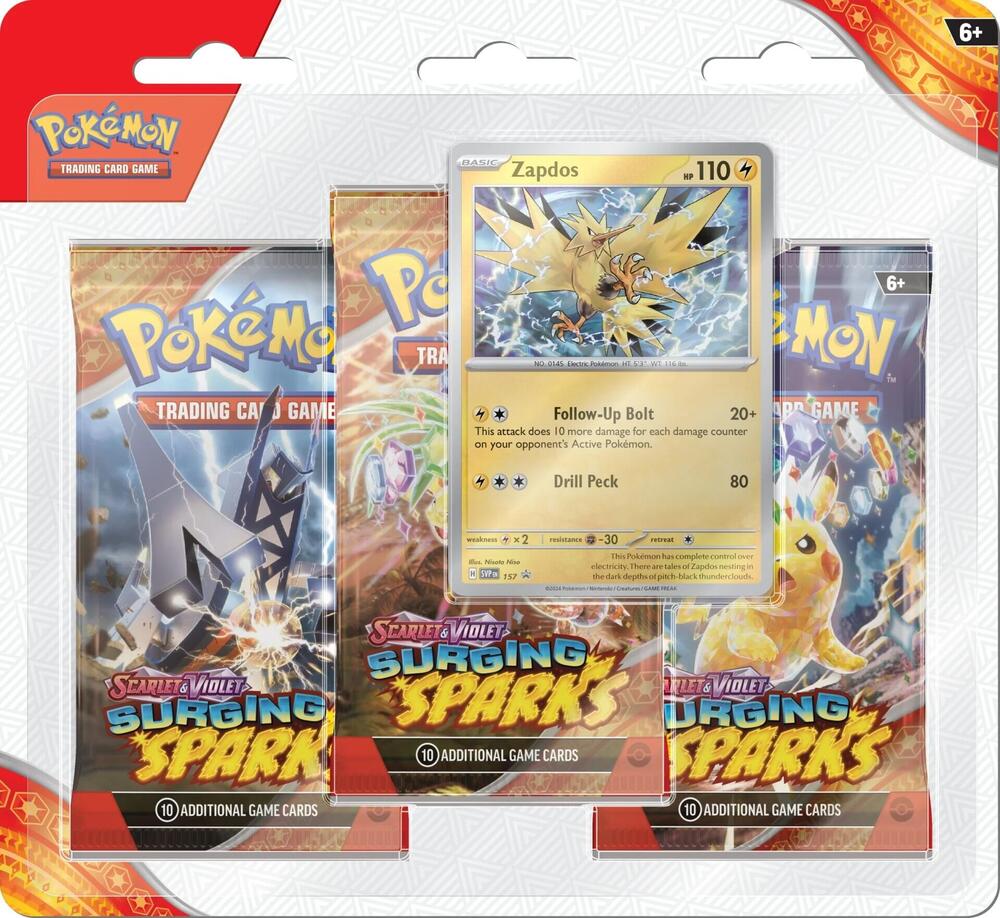 Pokémon TCG Surging Sparks — 3 Pack Blister [Zapdos] — En Inglés