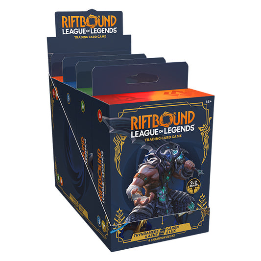 Riftbound (League of Legends) — Legacy: Champion Decks Display — 4 mazos (Tryndamere & Ashe vs Garen & Lux)