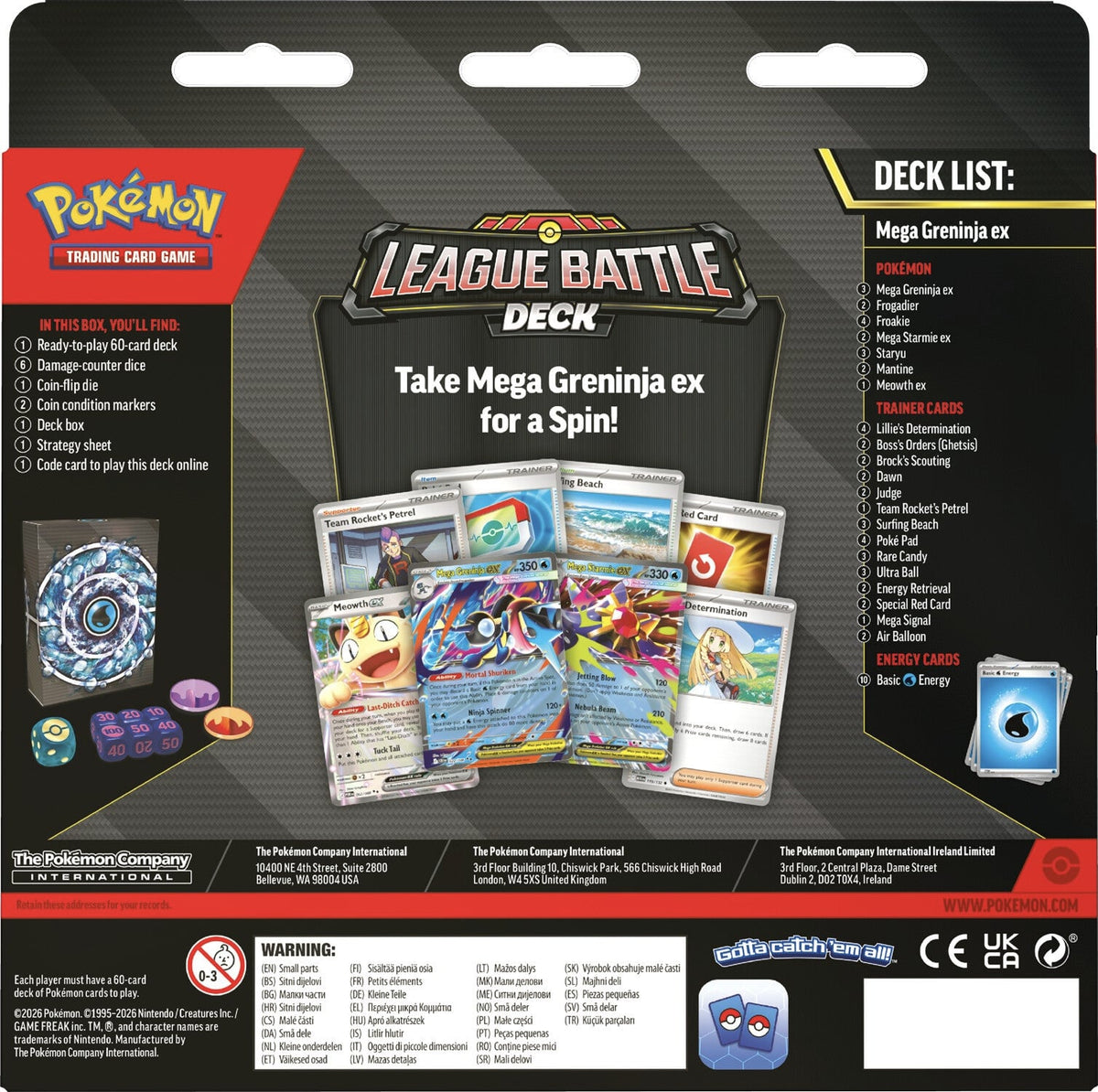 Pokémon TCG League Battle Deck — Mega Greninja ex (Inglés) — dorso