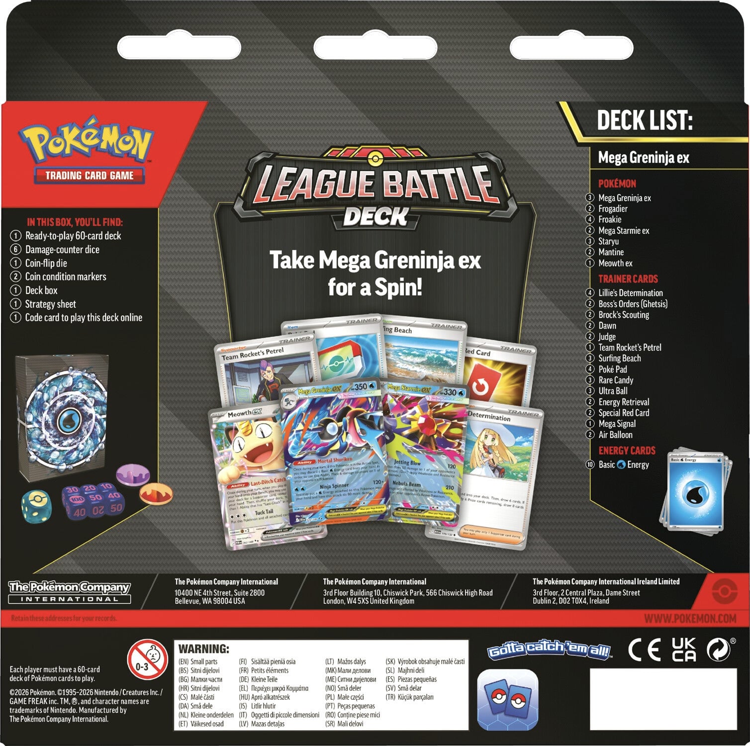 Pokémon TCG League Battle Deck — Mega Greninja ex (Inglés) — dorso