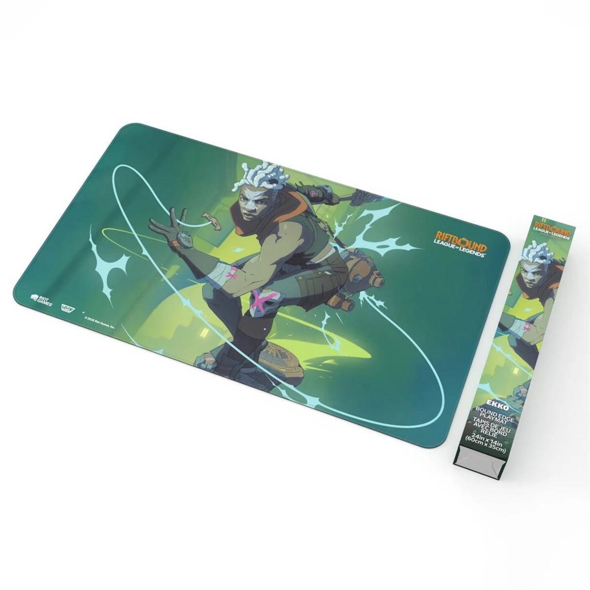 Playmat Riftbound Radiance de Ekko — tapete de juego 60×35 cm con borde cosido