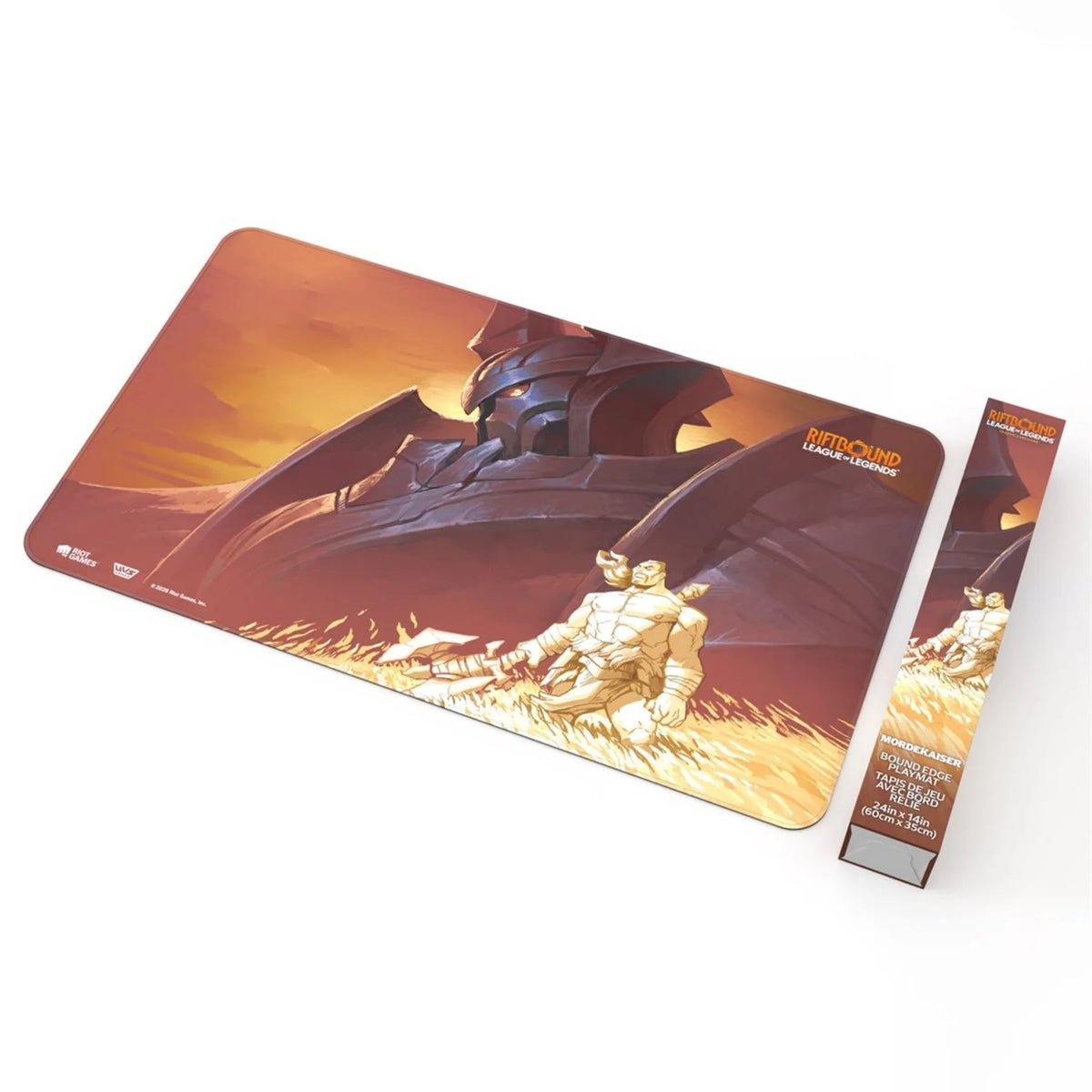 Playmat Riftbound Radiance de Mordekaiser — tapete de juego 60×35 cm con borde cosido