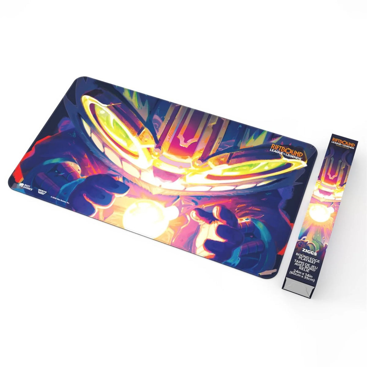 Playmat Riftbound Radiance de Ziggs — tapete de juego 60×35 cm con borde cosido